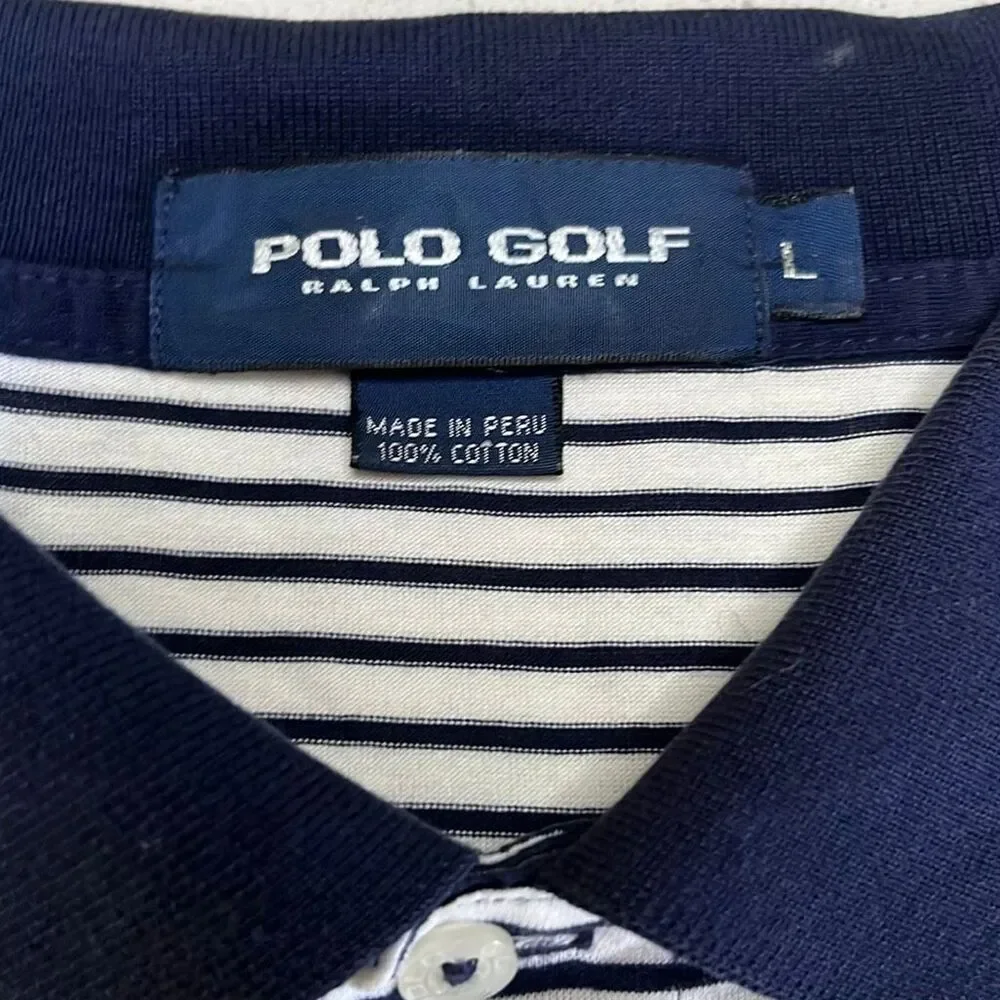 Polo Golf Ralph Lauren Striped Polo Shirt Mens Large Left sleeve logo